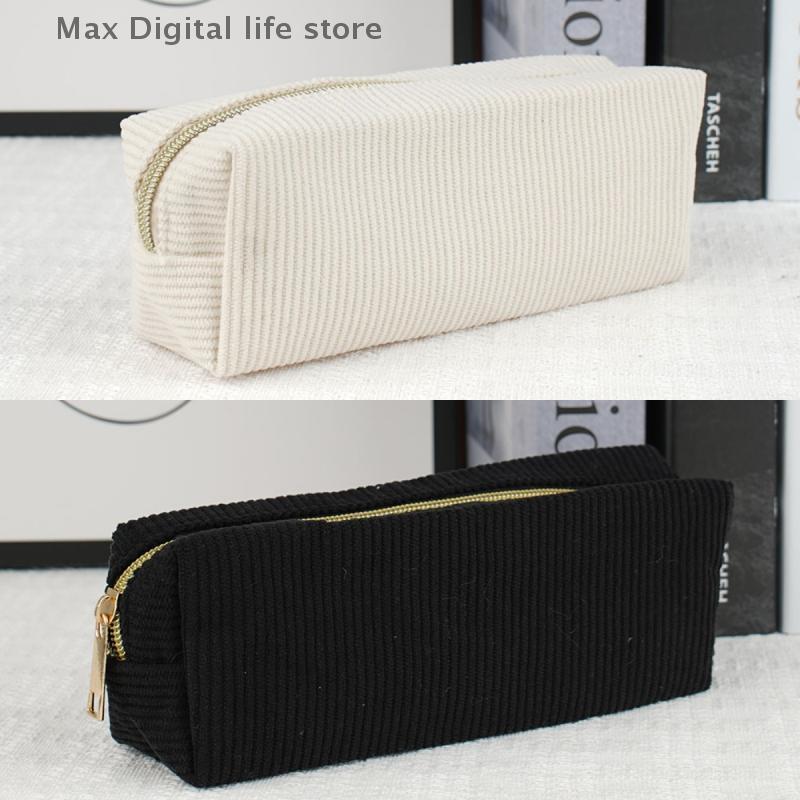 Vintage Simple Solid Color Corduroy Pencil Case Large Capacity Stationery Storage Bag School Supplies
