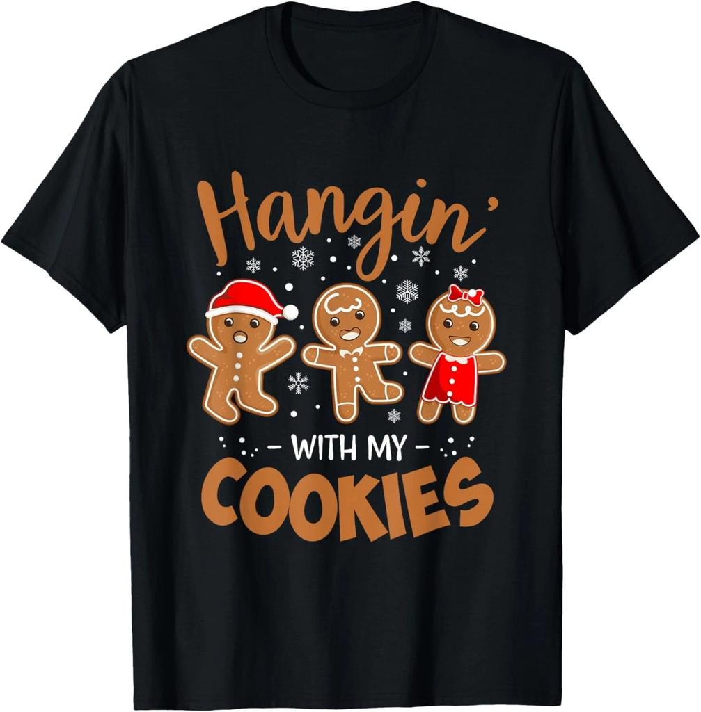 Hangin With My Cookies Gingerbread Women Christmas Teacher T- Shirt