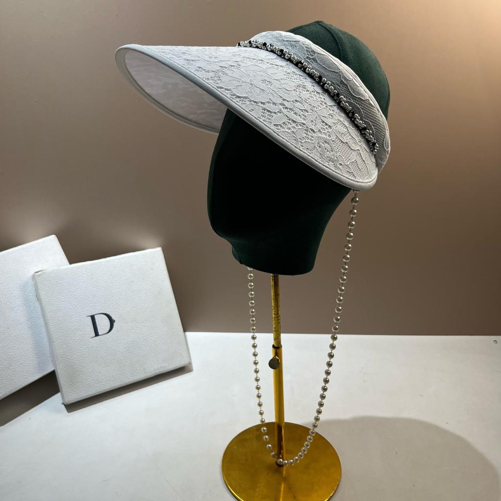 New Little Fairy Lace Sunscreen Sun Hat Summer Fashion Small Fragrant Wind Pearl Chain Sunshade Empty Top Hat Woman