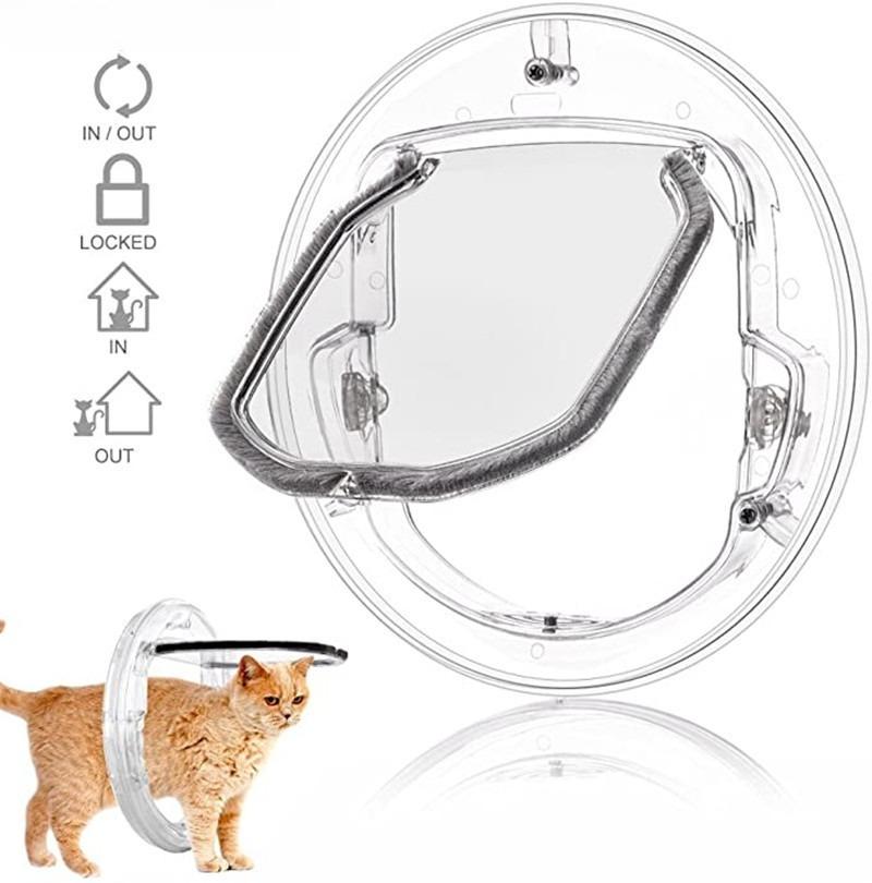 Pet Cat Dog Door Transparent 4 Way Locking Cat Doors Pet Door Cat Kennel Pet Door for Cats Small Dogs Puppy Access Hole Supplies