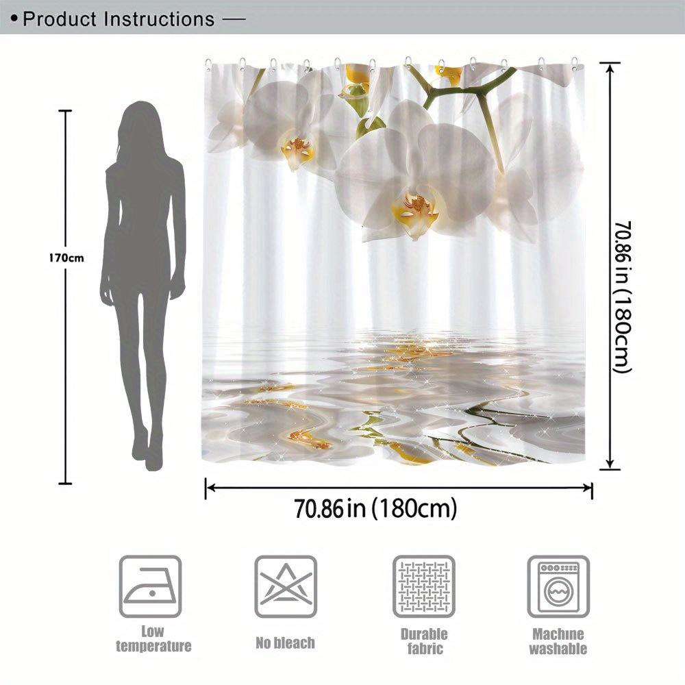 1 Piece Orchid Shower Curtain - White And Yellow Flowers Floating On The Water Delicate Petals Polyester Fabric Machine Washable