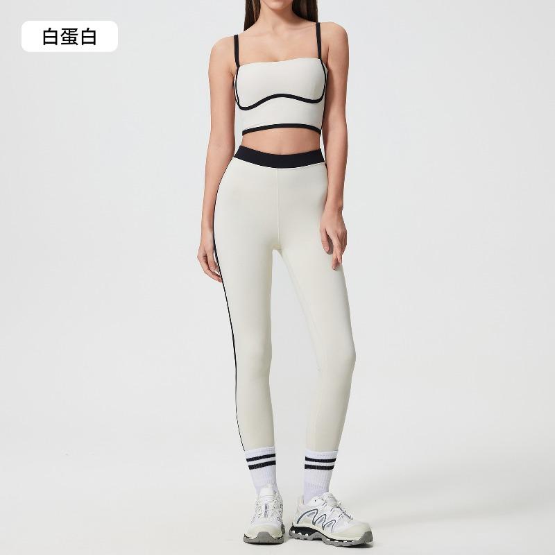 Contrasting Color Sports Tennis Skirt Yoga Suit Women's High-strength Shock-proof Vest Women's Nude Hip-lifting Fitness Nine-point Pants