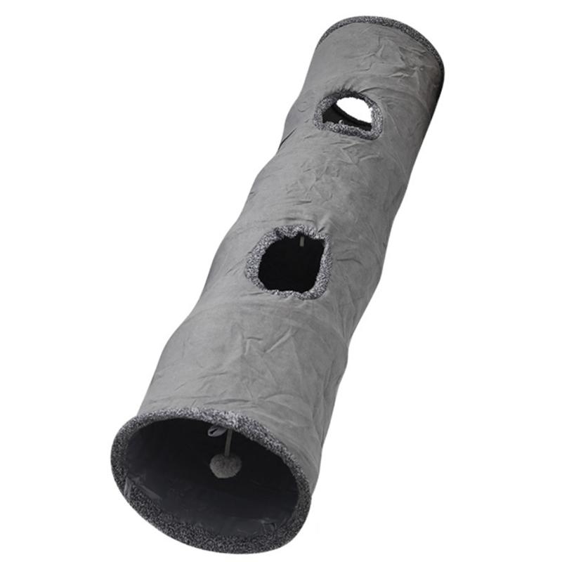 Collapsible Cat Tunnel Toy with Dangling Toy Playtube Crinkle Plush Foldable Tunnel for Indoor Kitten Rabbit