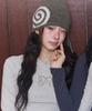 Mileko Side Ribbon Swirly Beanie Brown