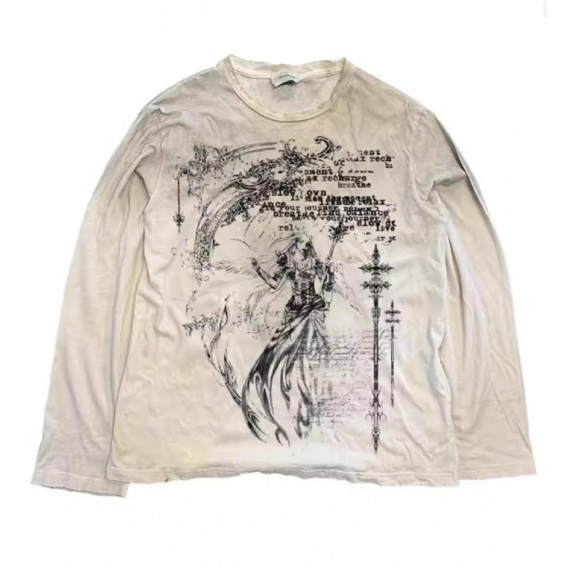 Unisex Vintage Streetwear Long Sleeve T-Shirt With 3D Digital Print Loose Fit Casual Tee Daily Wear