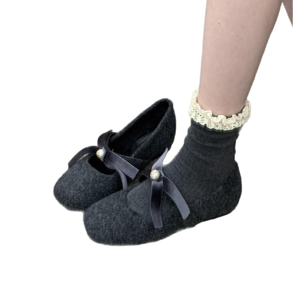 Inner height increase~ Mary Jane Mao Mao shoes women wear new gray single shoes women's thick-soled velvet cotton shoes in winter