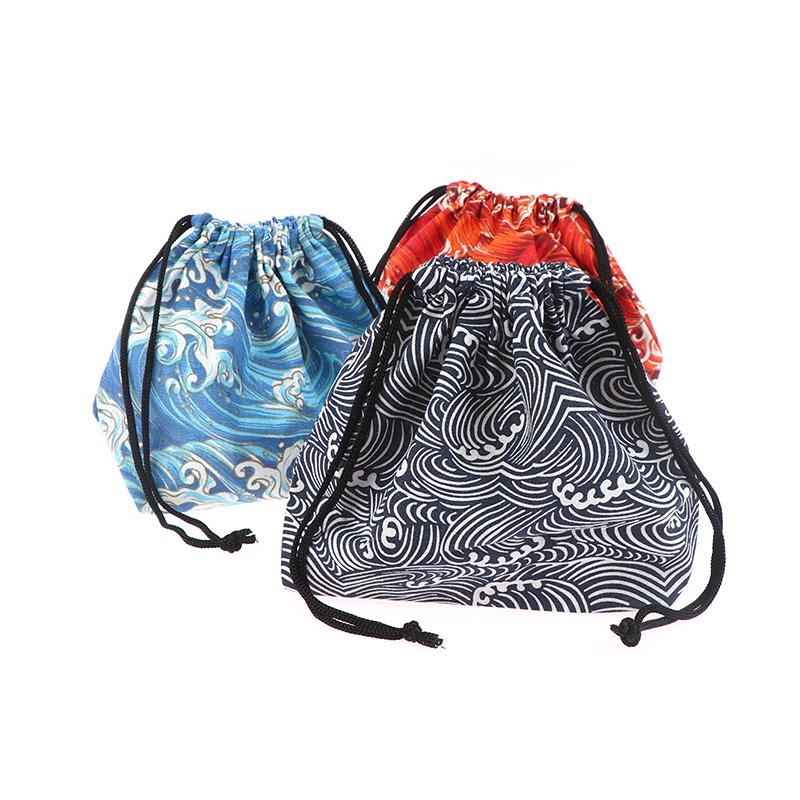 1Pc Japanese Style Drawstring Lunch Box Storage Bag For Travel Picnic Portable Easy Wash Bento Lunch Box Tote Pouch