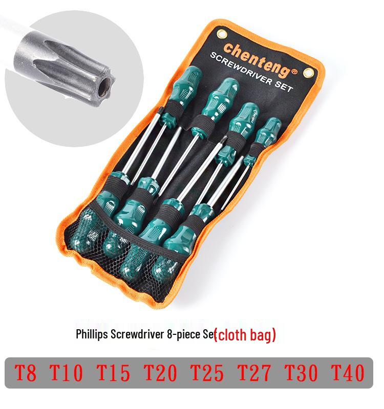 Plum Cross, Star, Spline, Hex Screwdriver Set: T15, T20, T25, T27, T30, T40