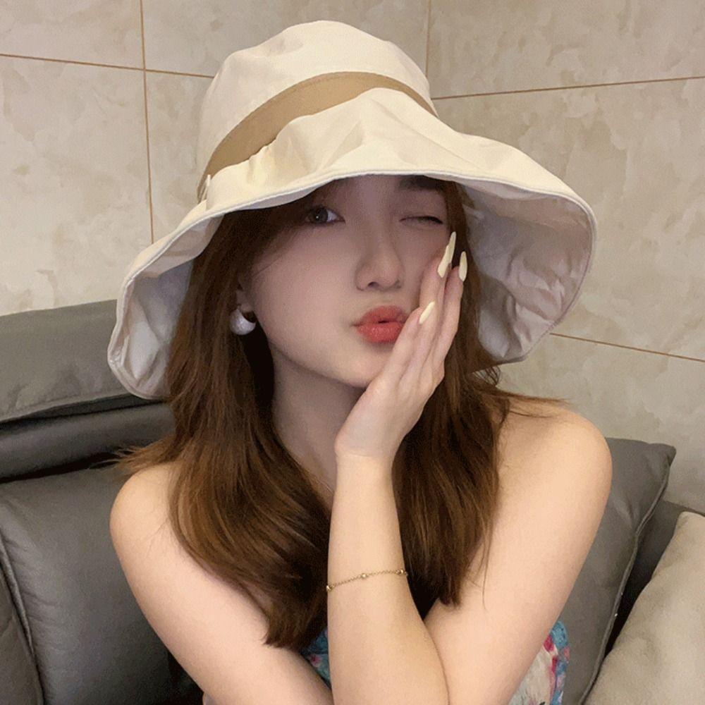 Cloth Sunscreen Fisherman Hat Large Brim Women Bucket Hat Simple Sun Protection Hat  Girl