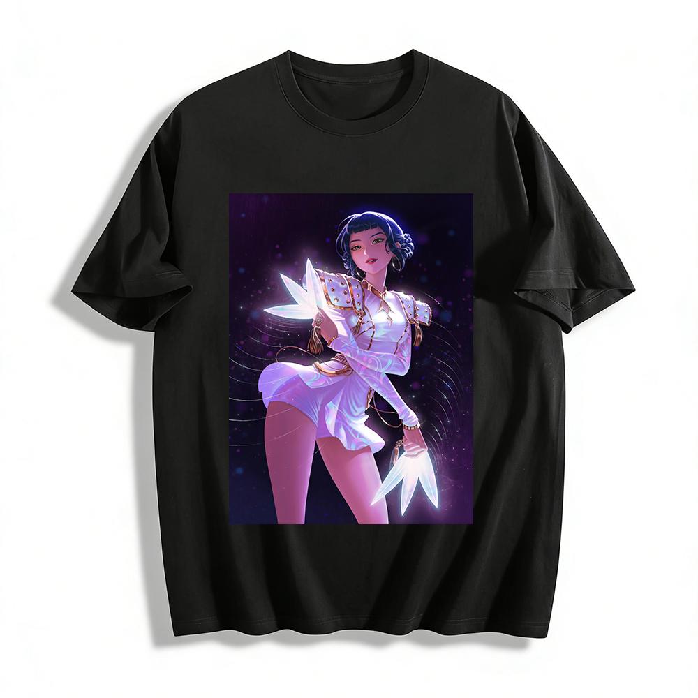 Cyberpunk Style Battle Girl Print Top Trendy Streetwear For Cool Girls Eye Catching Outfit Pure cotton T-shirt XXS