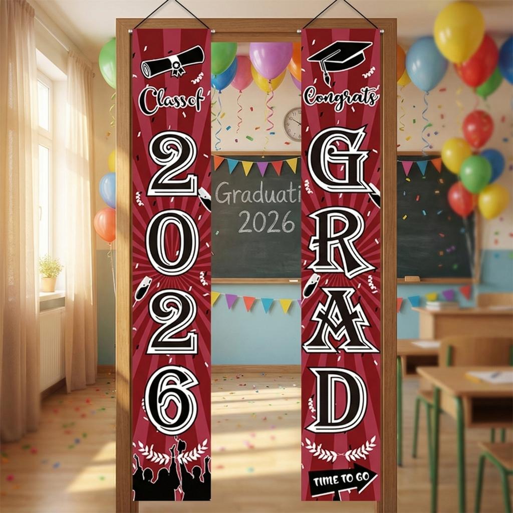 Graduation Banner 2026 Vertical Porch Sign Large Congrats Grad Hanging Decoration for Indoor Outdoor Party School Event Ceremony
