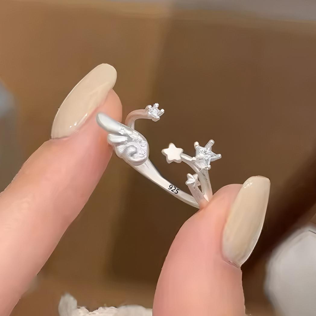 Ventfille   Kupfer Zirkon Sternenflügel Ring Für Frauen Süß Romantisch Ästhetisch Süß Elegant Schmuck Geschenk Dropshipping brown