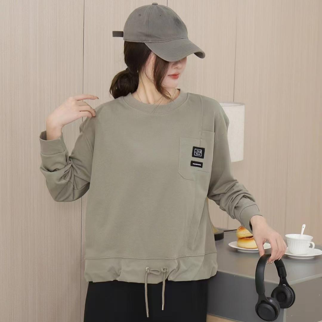 

DIMANAF 2024 Осенняя футболка Однотонная футболка Женская печать Однотонные длинные рукава Свободные топы Футболки Фиолетовый One Size зелёный