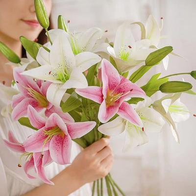 2 Heads Big Lily Artificial Flower Branch Simulation Decorative Bouquet Fake Lily Branch DIY Handmade Bouquet Wedding Decoration