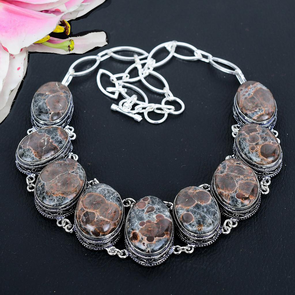 Peanut Obsidian Gemstone Handmade 925 Sterling Silver Jewelry Necklace 18" KG-1644