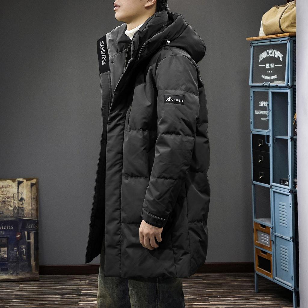 Men's 2025 Winter Hooded Down Jacket, 90% Duck Down, Mid-length, Warm H-Shaped Trendy Coat