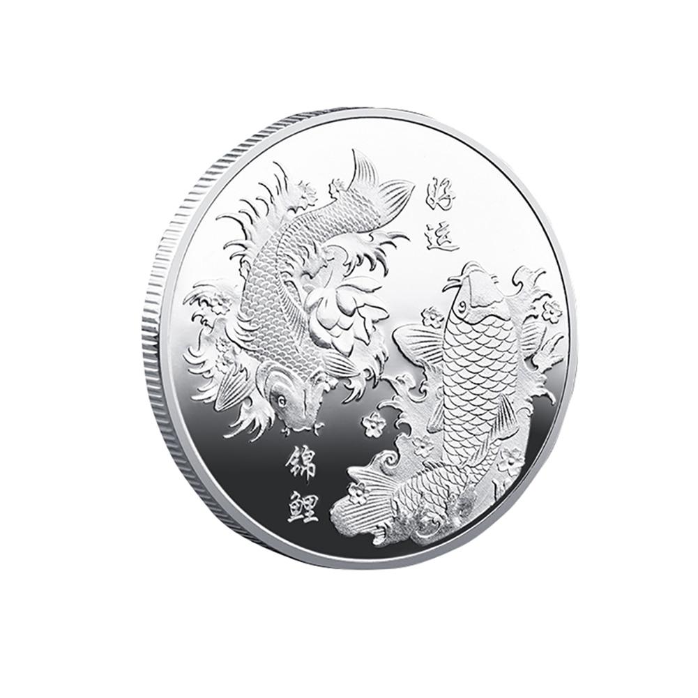 10pcs Commemorative Gold Plated Coin China Koi Fish Coins Lucky Souvenir Gift Diameter 4CM Home Decorations