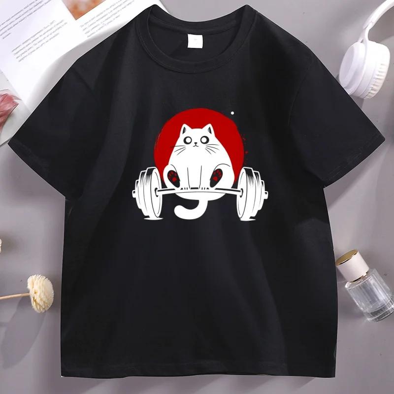 Funny Black Cat Gym T Sn Unisex Causal Round Neck Printed Tshirt Short Sleeve Streetwear Tshirts Clothing