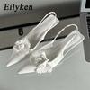 Fashion Eilyken Fashion Sexy Flower Pointed Toe Thin Low Heels Pumps Women Elegant Wedding Slingback Mules Shoes Zapatos De Mujer