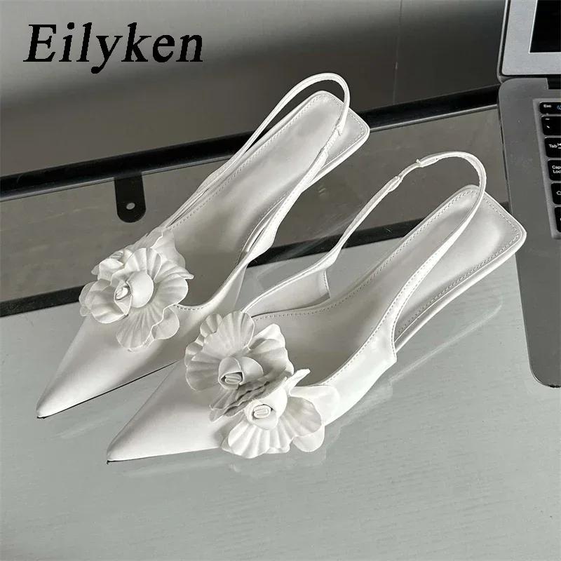 Fashion Eilyken Fashion Sexy Flower Pointed Toe Thin Low Heels Pumps Women Elegant Wedding Slingback Mules Shoes Zapatos De Mujer