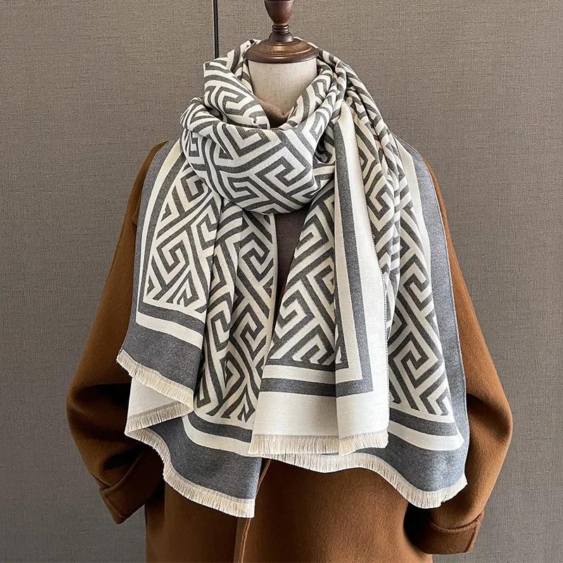 180*65 Thick Warm Winter Scarf Design Print Women Cashmere Pashmina Shawl Lady Wrap Scarves Knitted Men Foulard Blanket