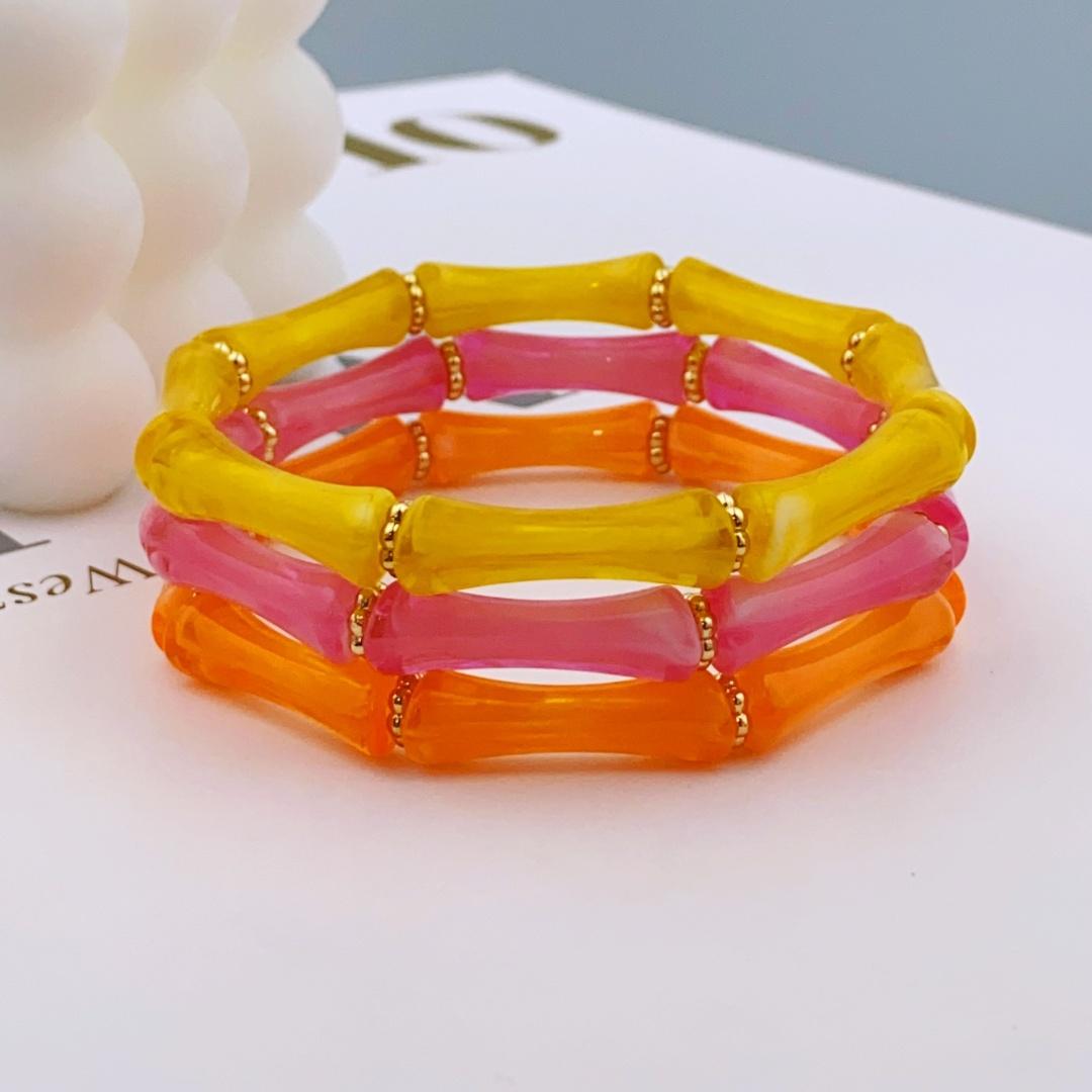 

3шт. Акриловый эластичный браслет с бусинами и разноцветными бамбуками для женщин, повседневный браслет для женщин