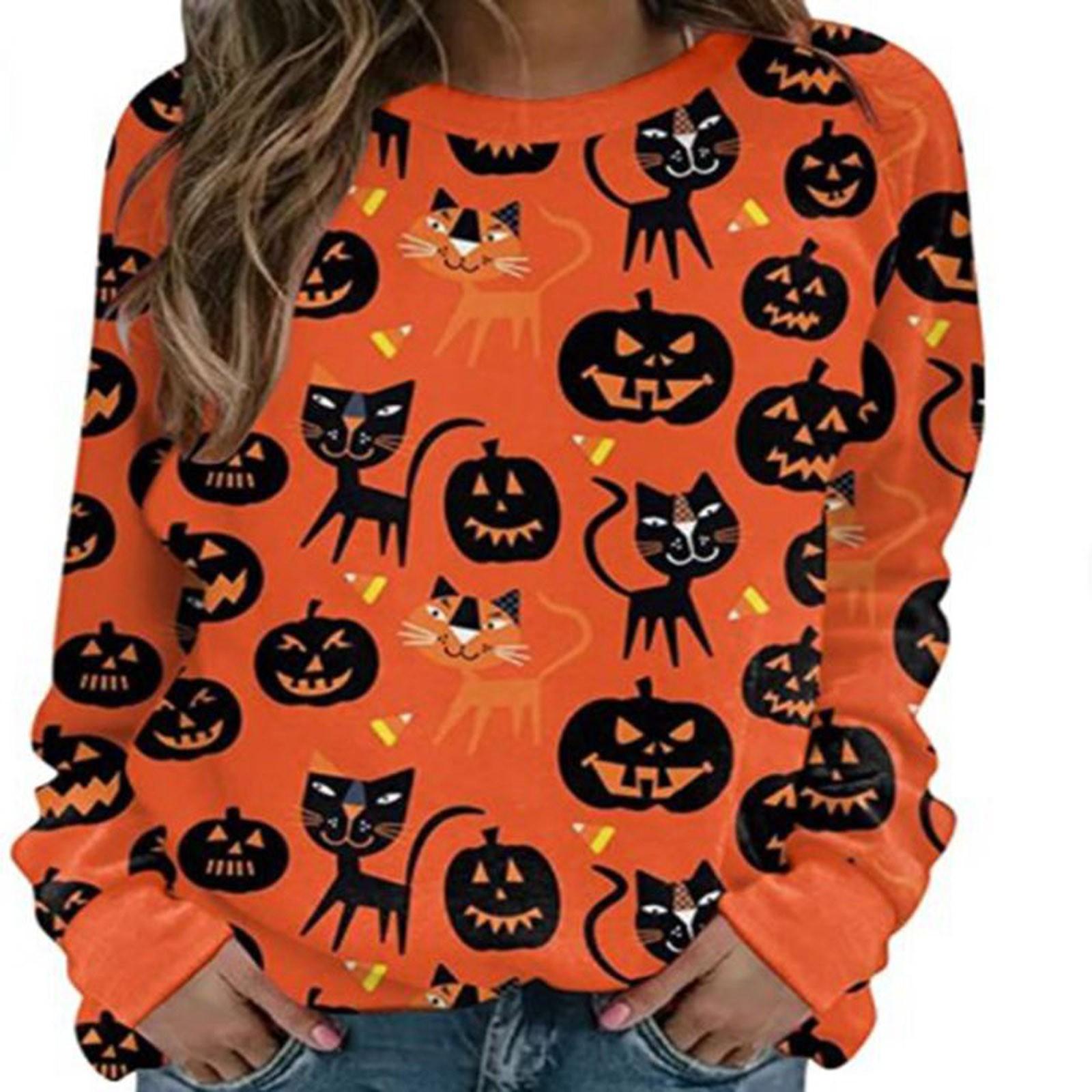 

Модные женские туфли на Хэллоуин с принтом, вечерние топы с круглым вырезом и длинными рукавами XL оранжевый
