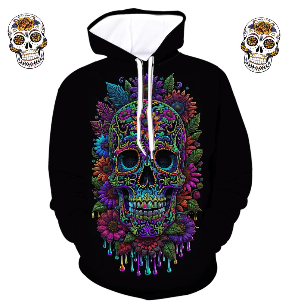 Sudadera vintage para hombre con estampado gráfico de calavera 3D, sudadera informal con capucha, ropa de gran tamaño para otoño y primavera, jerséis de manga larga estilo Harajuku
