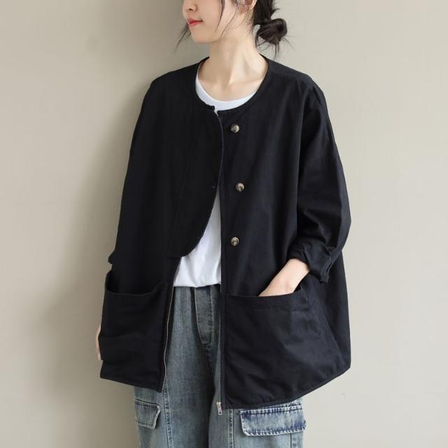 Literarische Cargo-Hemdjacke für Damen in Übergröße mit großen Taschen, locker, langärmlig, kurze Oberbekleidung für Frühling und Herbst