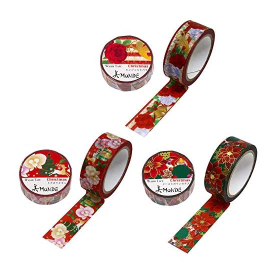 Kamiiso Made in Japan Washi Masking Tape Bi-MONDE Christmas 15mm width 7m 3-Piece Set A