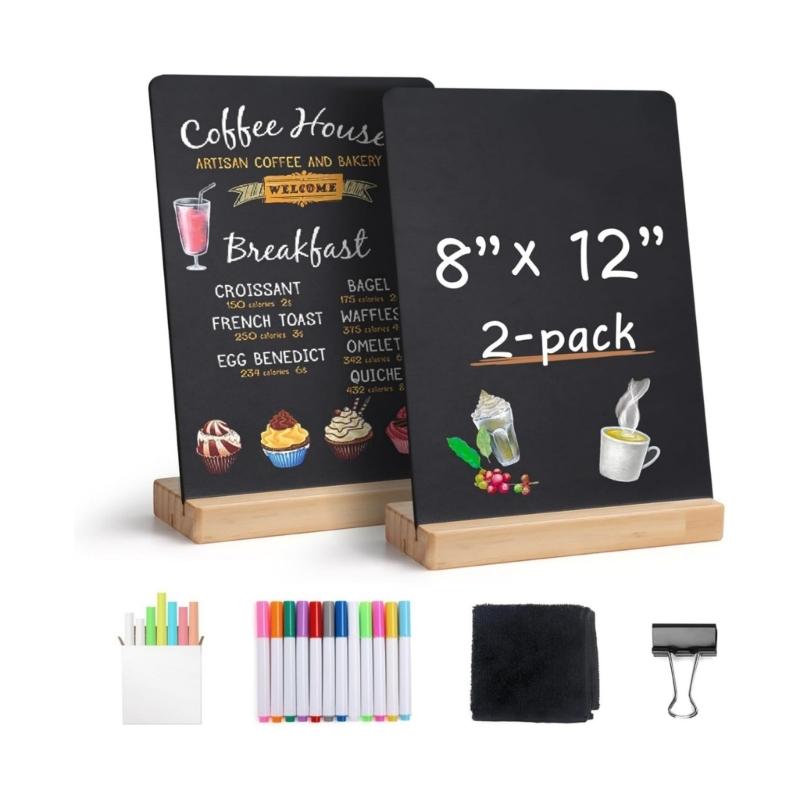 

Multipurpose Chalk Message Board With Wood Stand Set Double-Sided Erasable Word Sign For Gift And Daily Organization 1