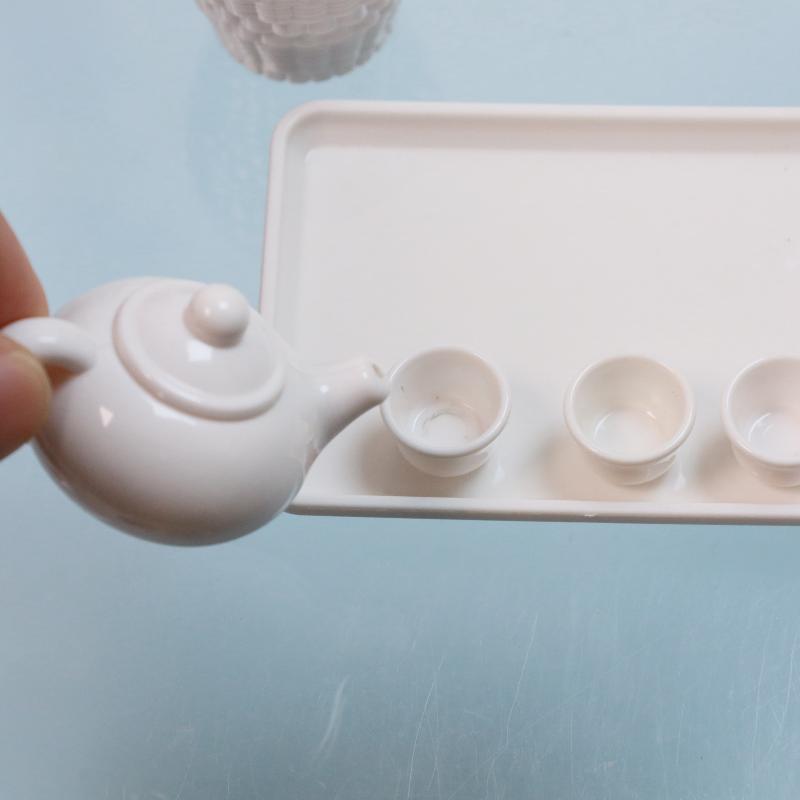 1 Set Dollhouse Scene Accessories Simulation Tea Kit Model Tea Pot Cup Tea Table Decoration Collectible Room Ornament