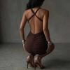 Europe and the United States hot-selling women's clothing new pure desire sexy low-cut backless pleated slim hip-wrapped dress women