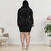 Plus Size Womens Velvet Dress With Faux Fur Collar Embellished Sequins Streetwear Long Sleeve Short Skirt Fashion