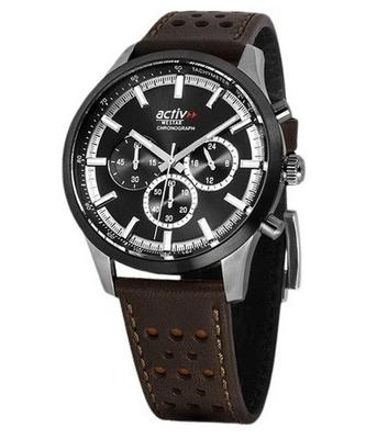 Relógio masculino Activ Chronograph com pulseira de couro e mostrador preto de quartzo 90265SBN123