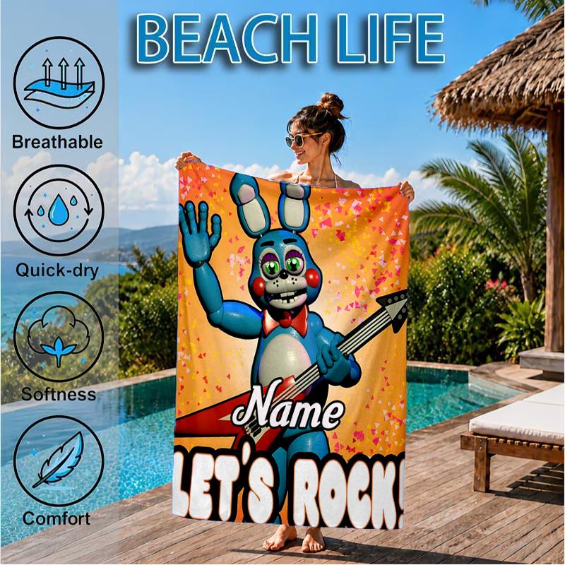 Custom Name Five Nights horror Theme Heart In Space Adventure Microfiber Beach Towel, Lightweight for Summer Travel, Swimming Pool Fan Gift