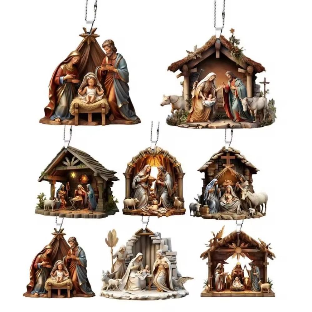 Multi Scene 2D Acrylic Nativity Scene Pendant Creative 2D Christmas Tree Decoration