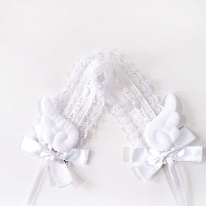 Women Hair Bands Maid Cosplay Headband Lolitas Lace Headwear with Cute Wings, Bowknot Decorations Hair Accessories