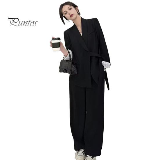 

2 шт./комплект женский формальный пиджак брюки комплект с длинными рукавами застежка на пуговицы ремешок V-образный вырез кардиган средней длины куртка прямые брюки с высокой талией формальный деловой M