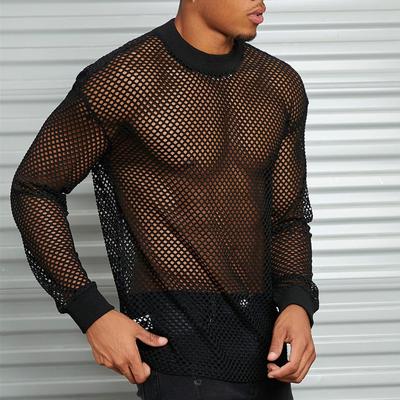 Herren Trendiges Atmungsaktives Mesh Langarm Durchsichtiges T-Shirt