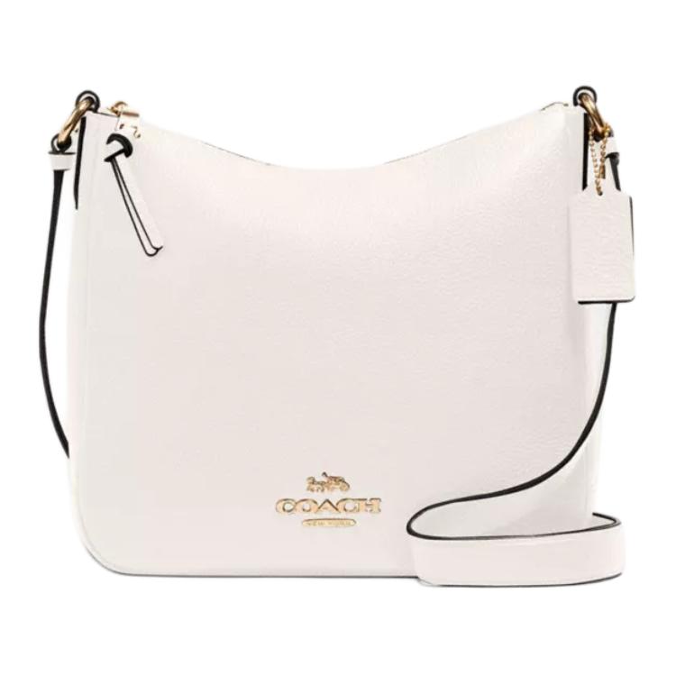 

Coach Ellie 26 Metallic Logo Zipper Closure Leather Shoulder Crossbody Bag Medium Women bags Gold Chalk CU960-IMCHK Basic Set (Bag+Dust Bag)