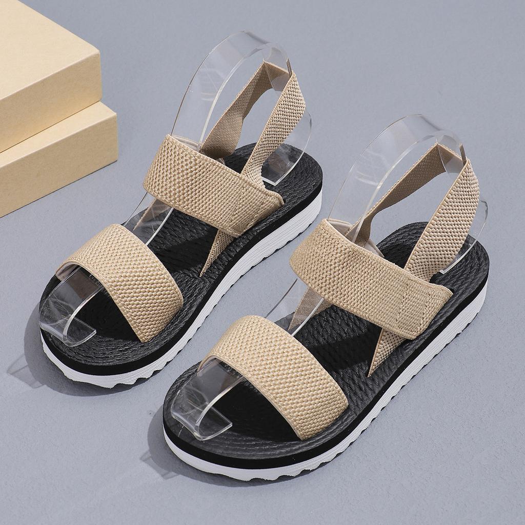 Women's Fashion Trend Anti-slip Wear Comfortable Matching Color Sole Pure Black Shoelace Flat Sandals