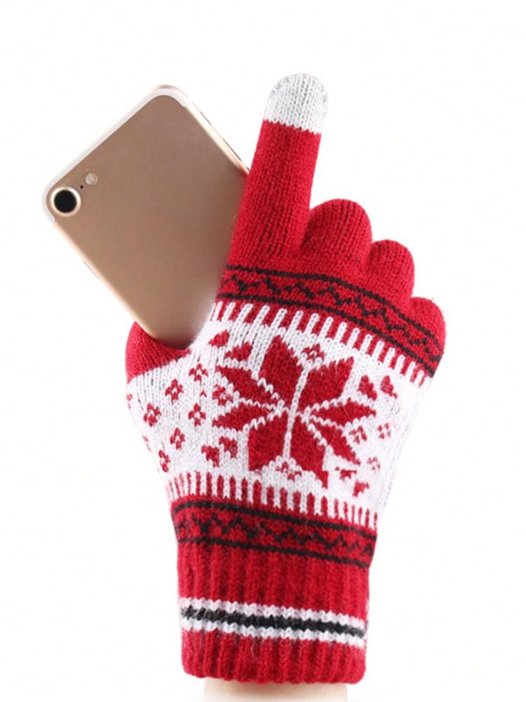Touchscreen Knitted Gloves Snowflake Pattern Full Finger Thick Warm Knitted Winter Gloves For Men Women Couple Gloves