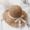 Women Summer Straw Hat Hand Crocheted Bowknot Folding Beach Hat