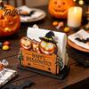 Rustic Party Centerpiece Halloween Wooden Napkin Holder, Ghost Pumpkin Decorative Tabletop Tissue Dispenser, Square Paper Towel Stand Storage