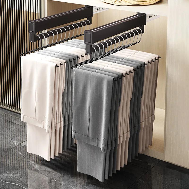Expandable Sliding Pants Rack Collapsible Drying Holder Aluminum alloy Wardrobe Clothes Rack Wall-mounted Retractable organizer