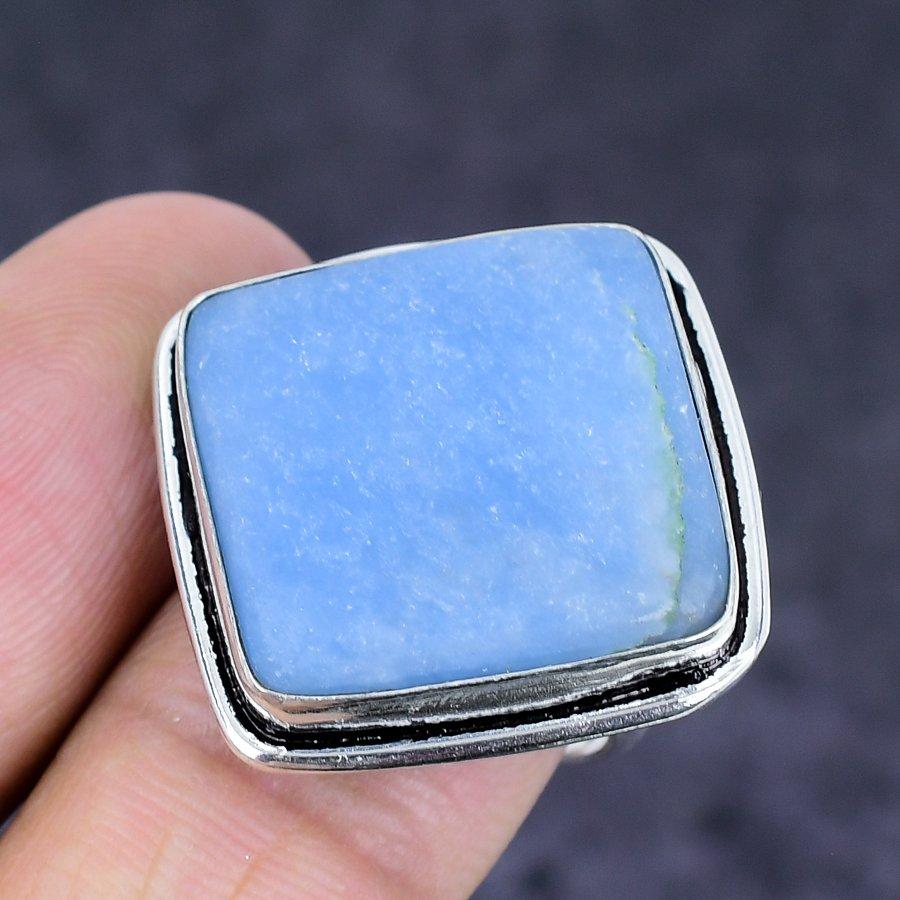 Natural Angelite Stone Gemstone 925 Sterling Silver Jewelry Ring Size 7.5 D5T45