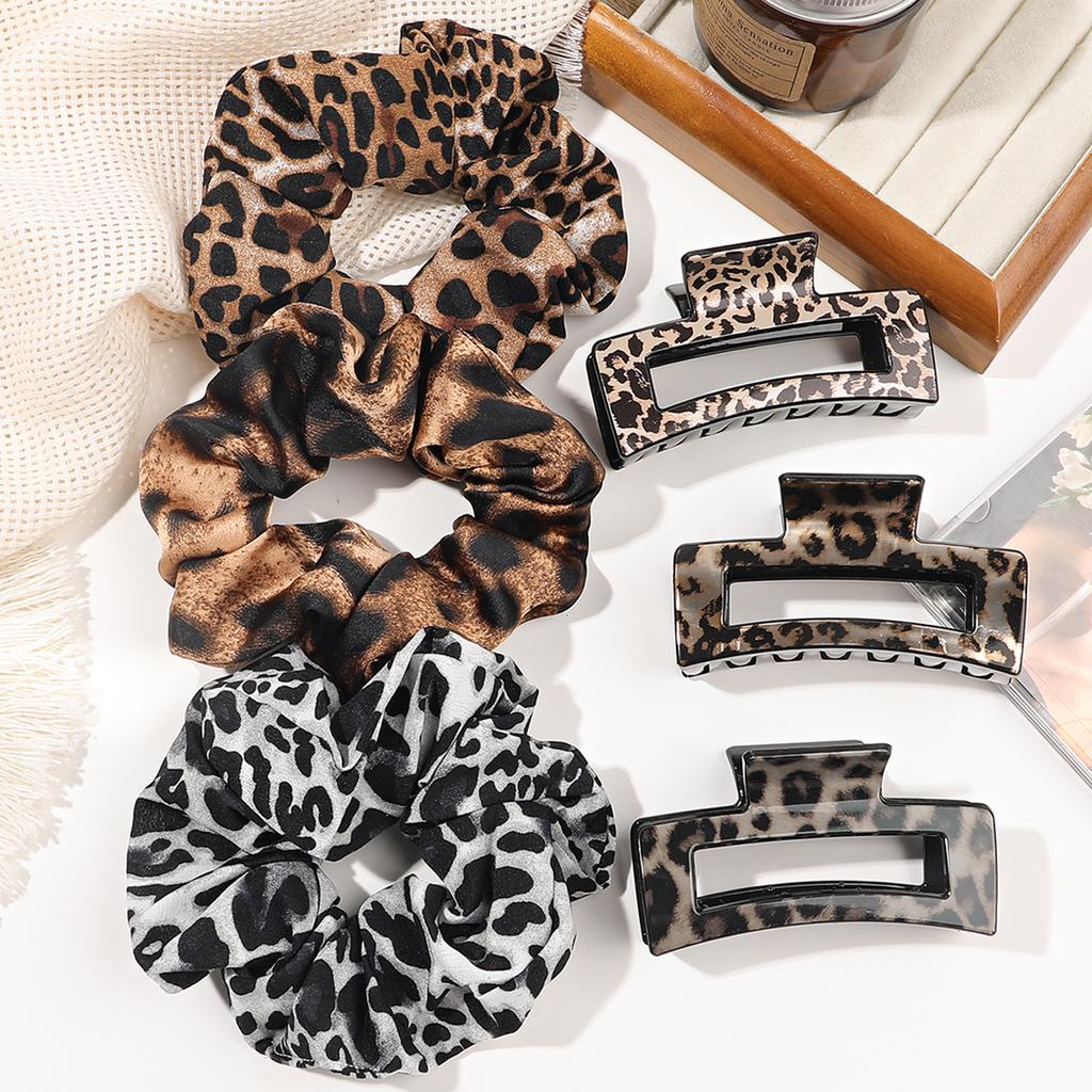 Leopard Print Hair Accessories Bundle - Elastic Band, Hair Clips for Women or Girls French Hair Accessories for Thick Thin Hair