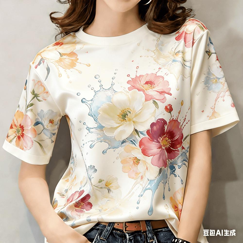 Women's casual printed T-shirt - short sleeved streetwear
