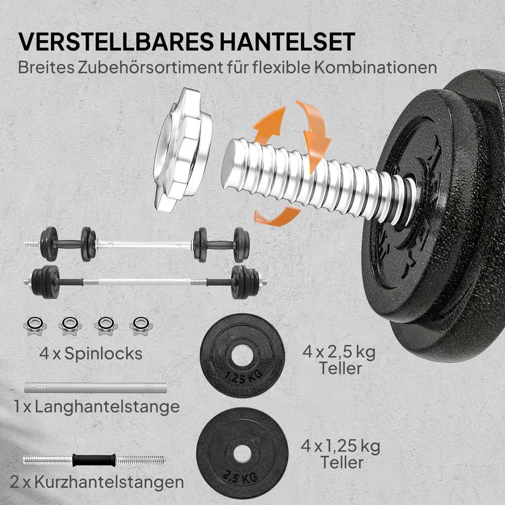 Dumbbell Set 2-in-1 Dumbbells Barbell Adjustable Up To 20 KG with Non-Slip Grip for Home Strength Training, Gray